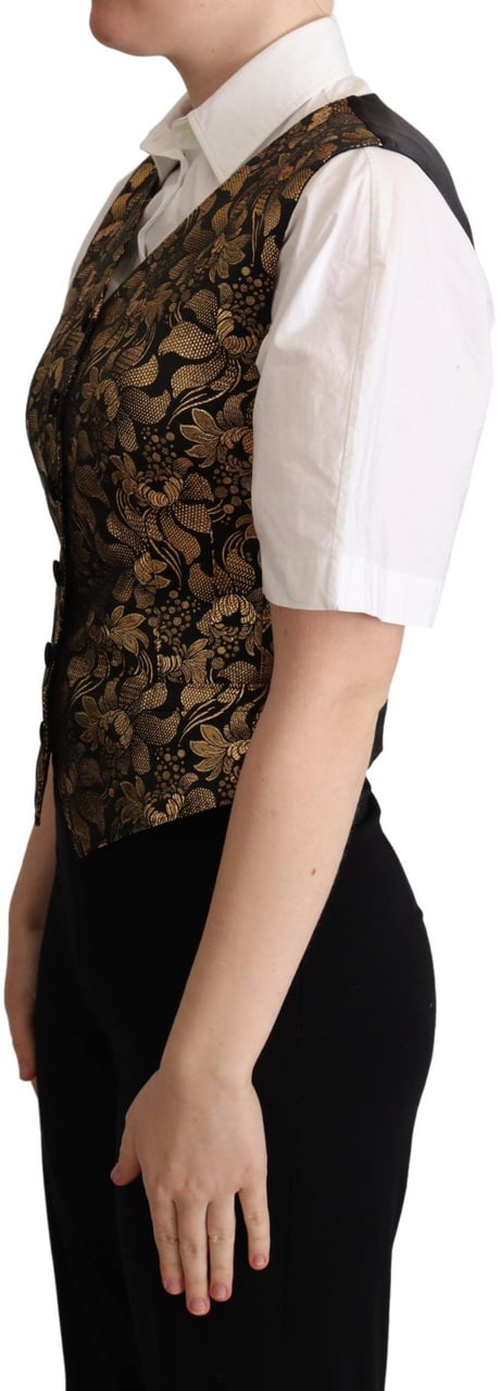 Dolce & Gabbana Black Gold Jacquard Silk Waistcoat Vest Zwart