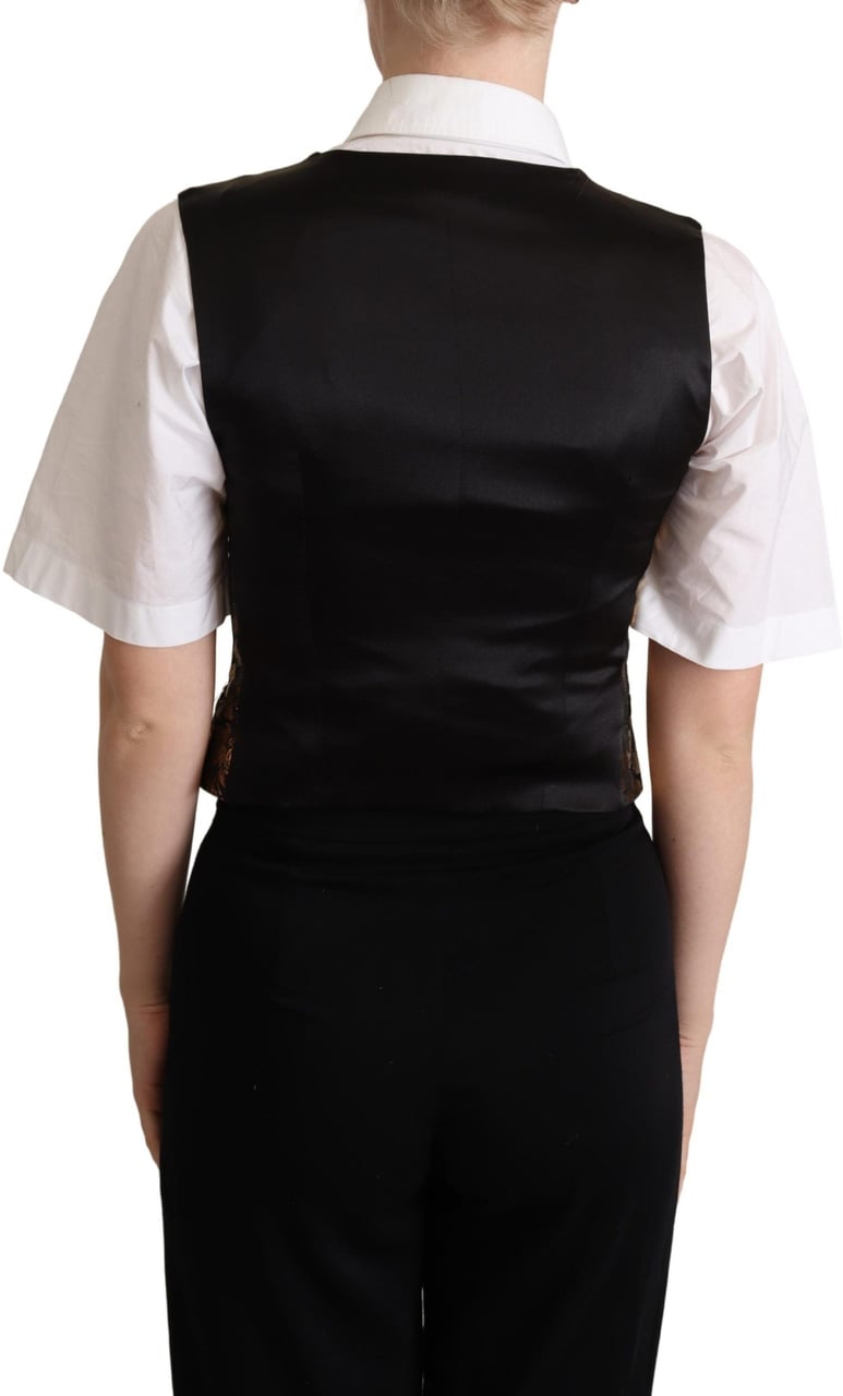 Dolce & Gabbana Black Gold Jacquard Silk Waistcoat Vest Zwart