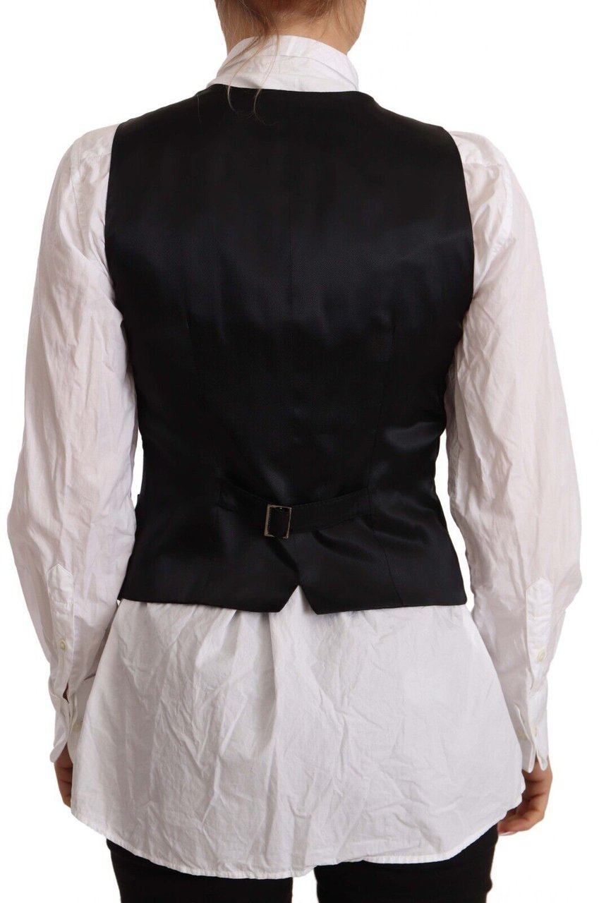 Dolce & Gabbana Black Button Down Sleeveless Vest Viscose Top Zwart