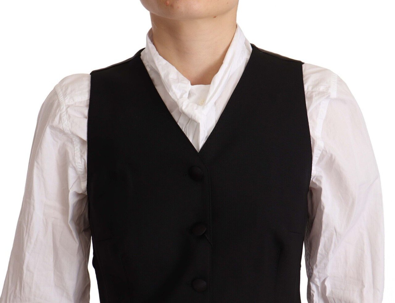 Dolce & Gabbana Black Button Down Sleeveless Vest Viscose Top Zwart