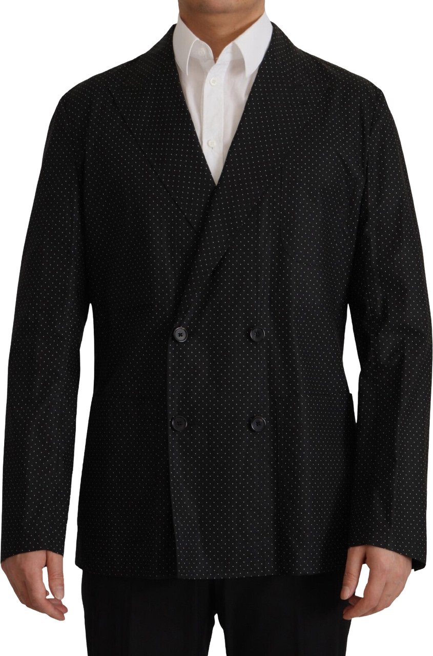 Dolce & Gabbana Black Polka Dotted Cotton Blazer Jacket Zwart