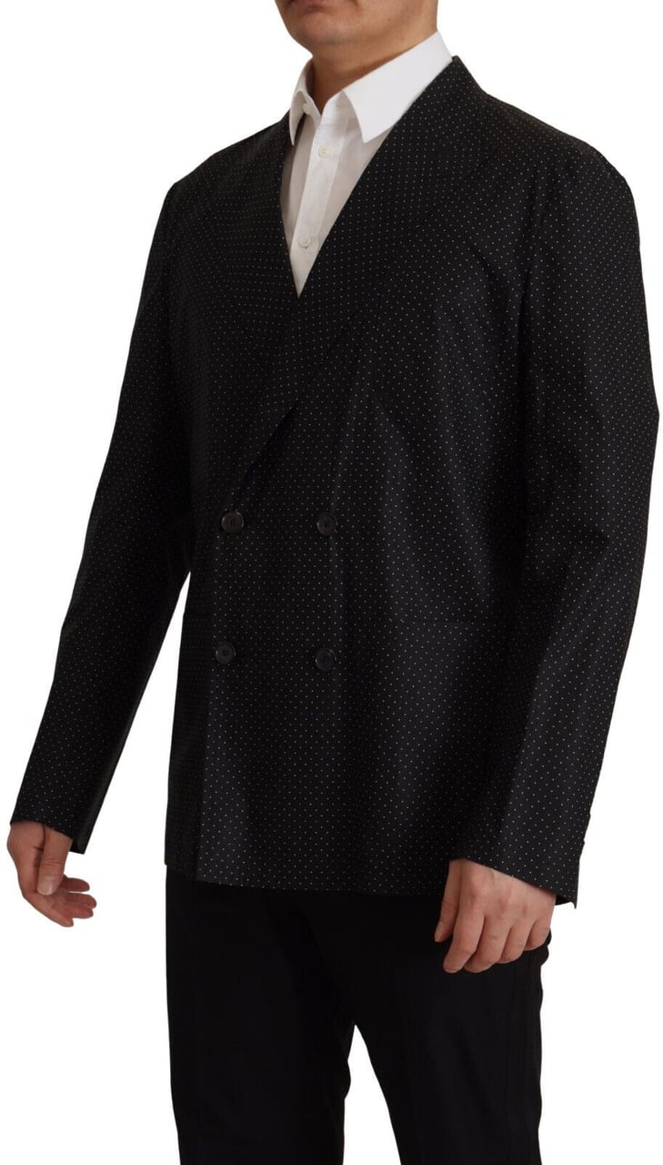 Dolce & Gabbana Black Polka Dotted Cotton Blazer Jacket Zwart