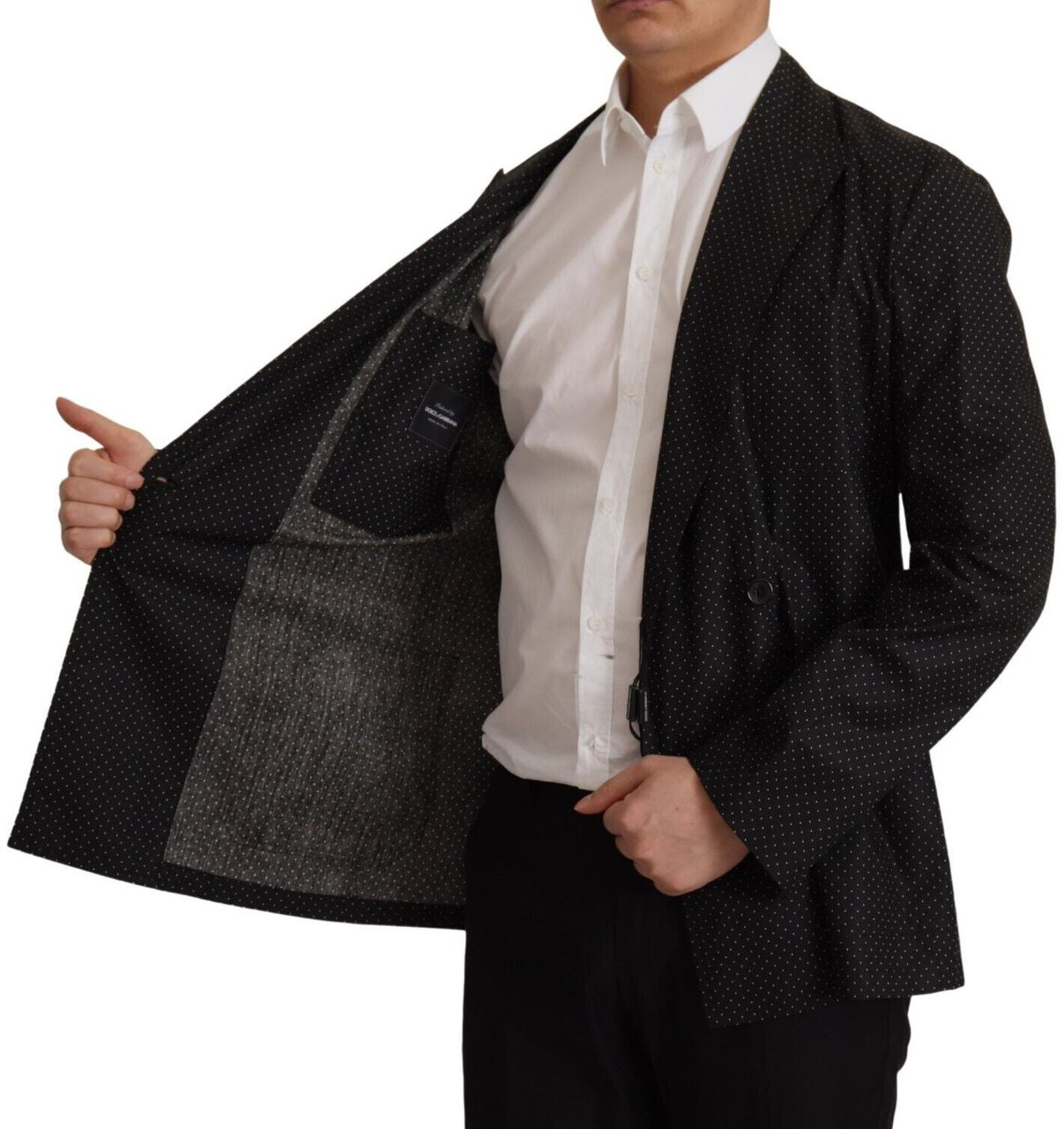 Dolce & Gabbana Black Polka Dotted Cotton Blazer Jacket Zwart