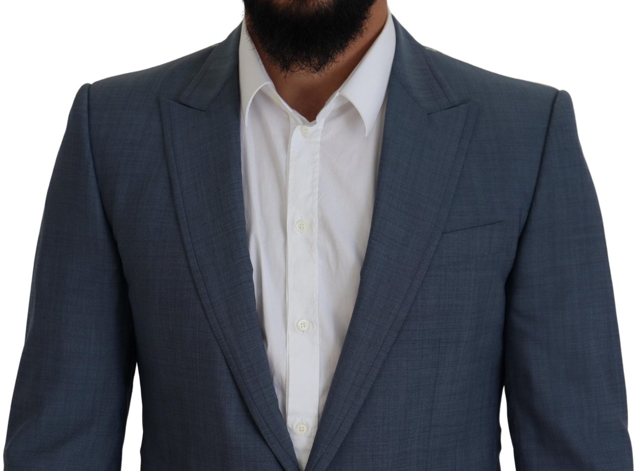 Dolce & Gabbana Blue Wool Stretch Slim Fit Jacket Blazer Blauw