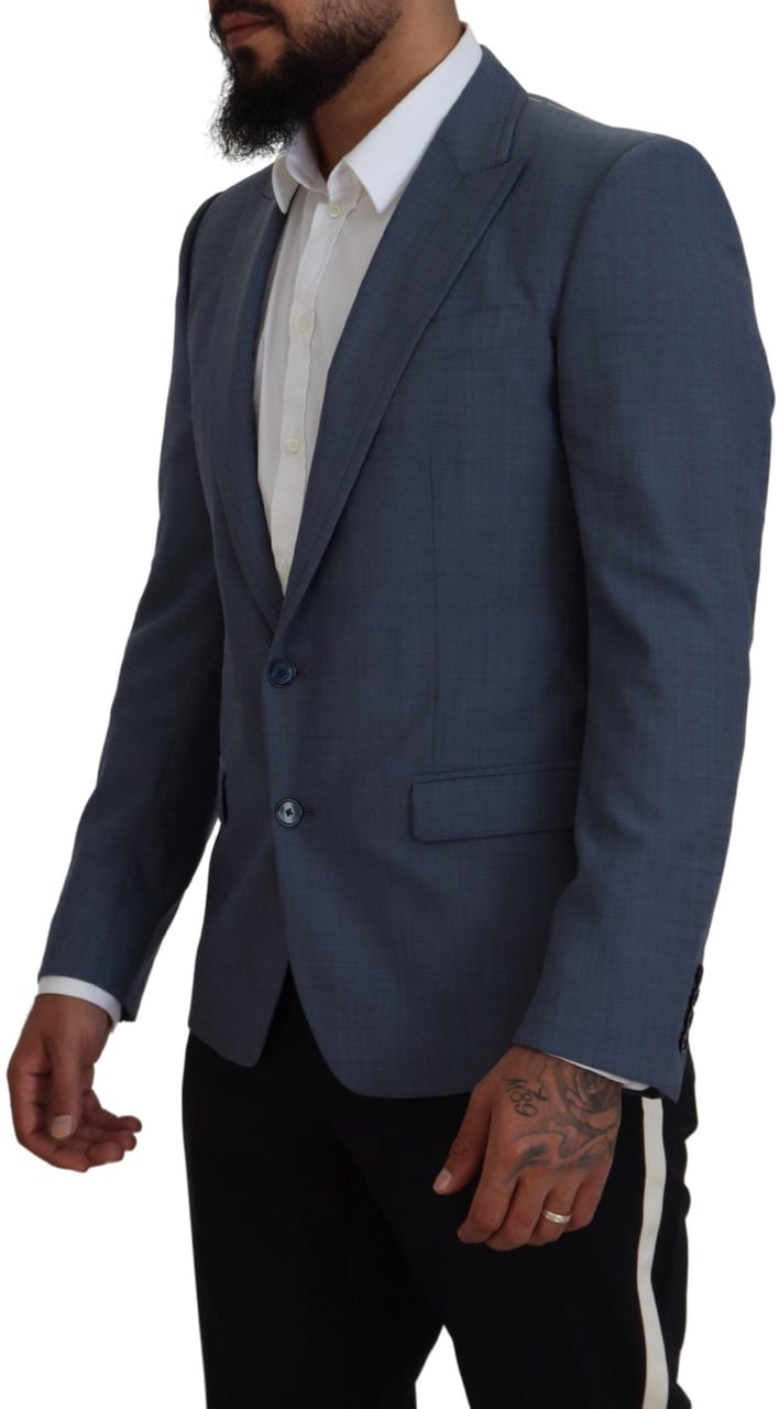 Dolce & Gabbana Blue Wool Stretch Slim Fit Jacket Blazer Blauw