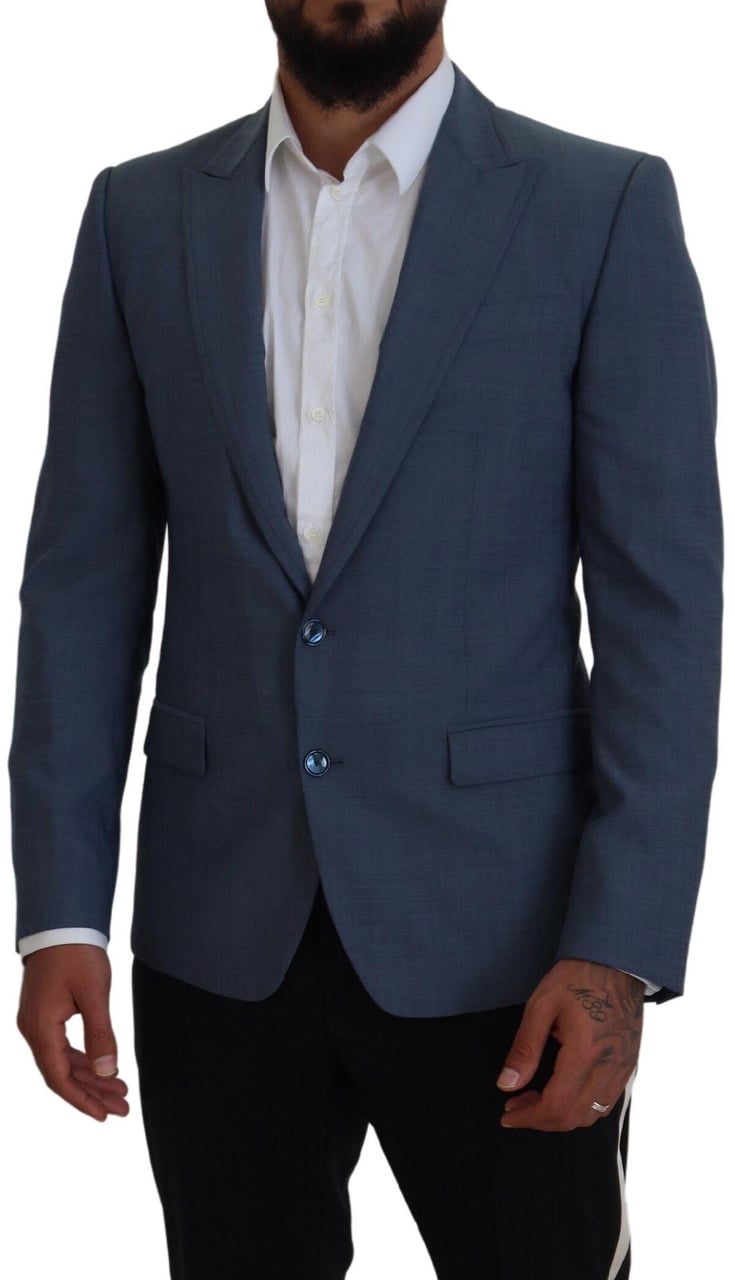 Dolce & Gabbana Blue Wool Stretch Slim Fit Jacket Blazer Blauw