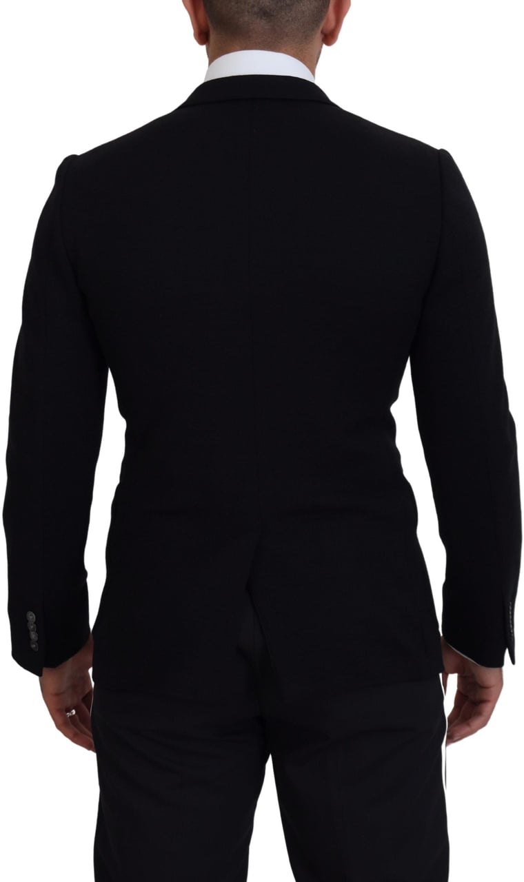 Dolce & Gabbana Black Wool Crown Slim Fit Jacket Blazer Zwart