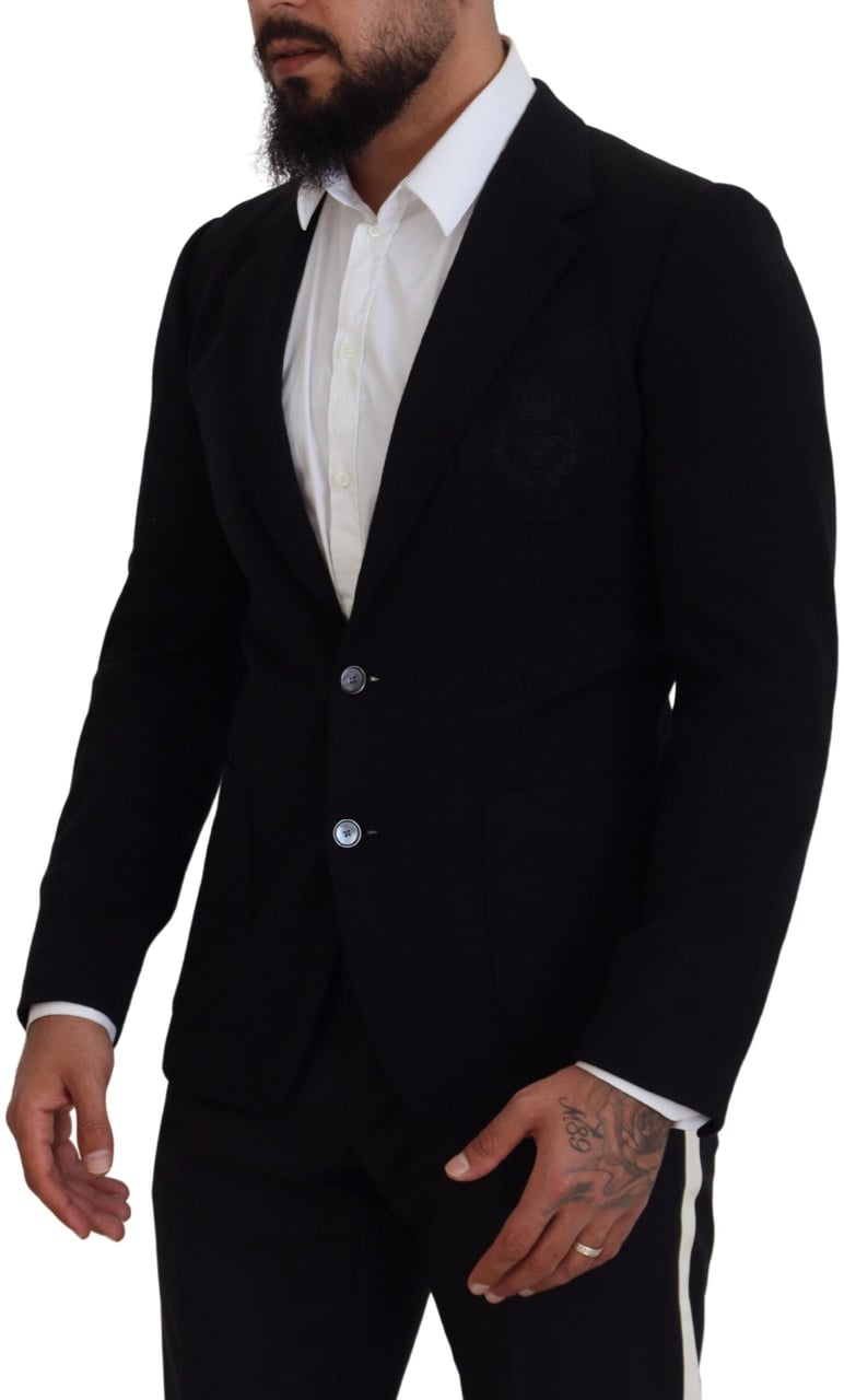 Dolce & Gabbana Black Wool Crown Slim Fit Jacket Blazer Zwart