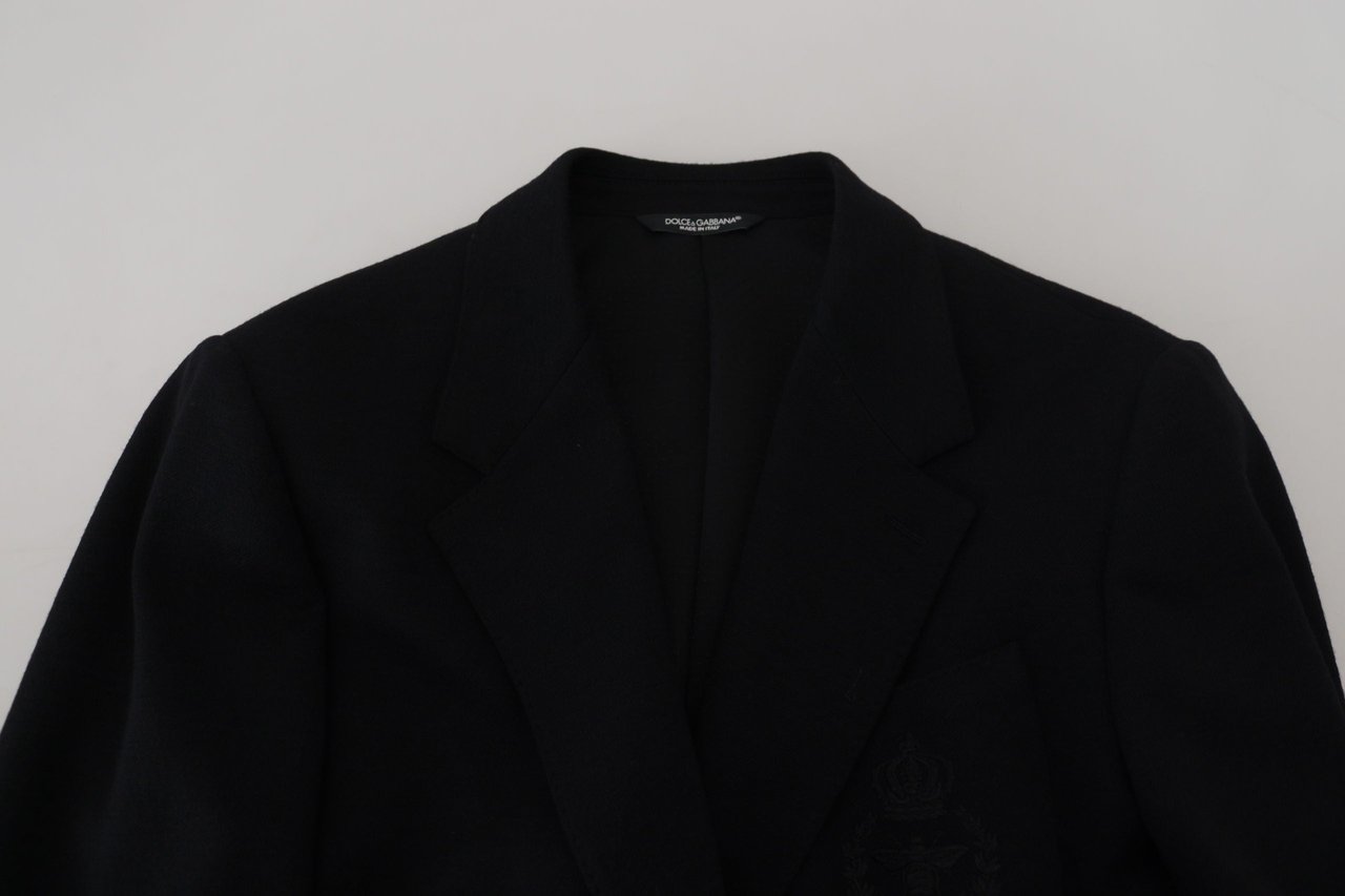 Dolce & Gabbana Black Wool Crown Slim Fit Jacket Blazer Zwart