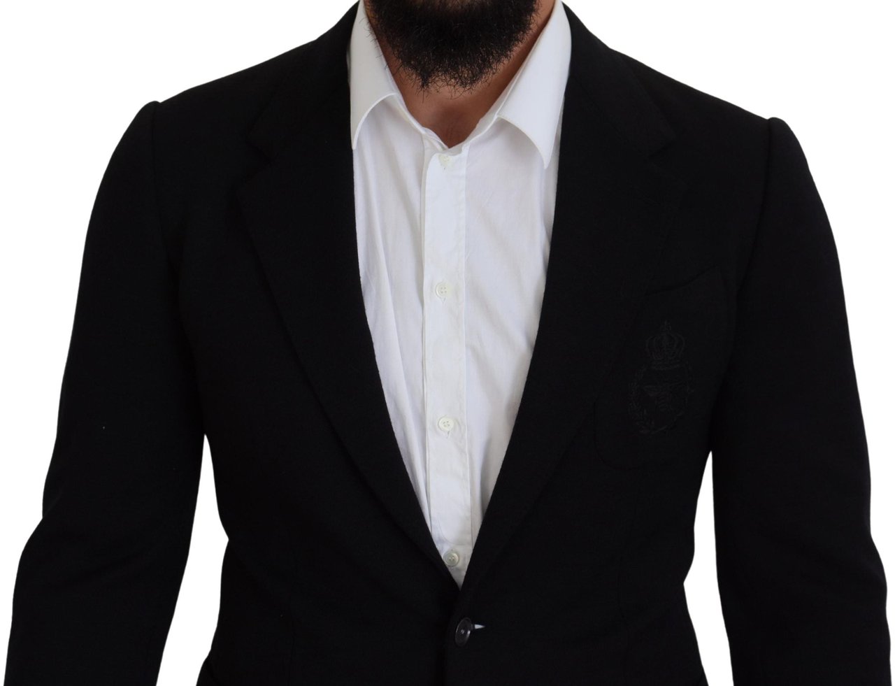 Dolce & Gabbana Black Wool Crown Slim Fit Jacket Blazer Zwart