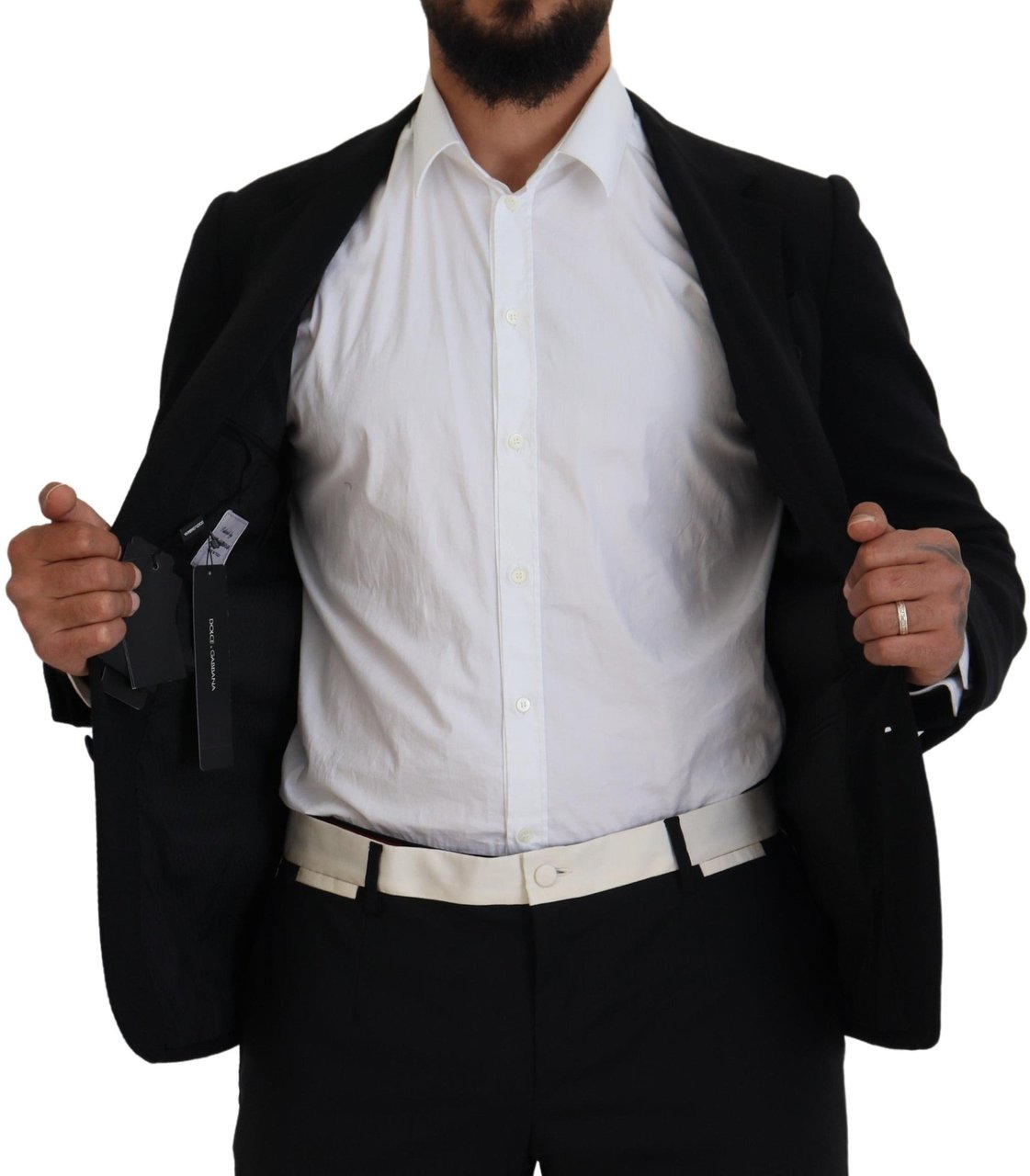 Dolce & Gabbana Black Wool Crown Slim Fit Jacket Blazer Zwart