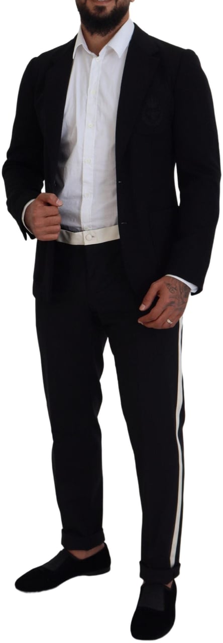Dolce & Gabbana Black Wool Crown Slim Fit Jacket Blazer Zwart