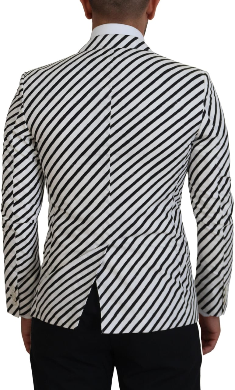 Dolce & Gabbana White Black Striped Slim Fit Jacket Blazer Divers