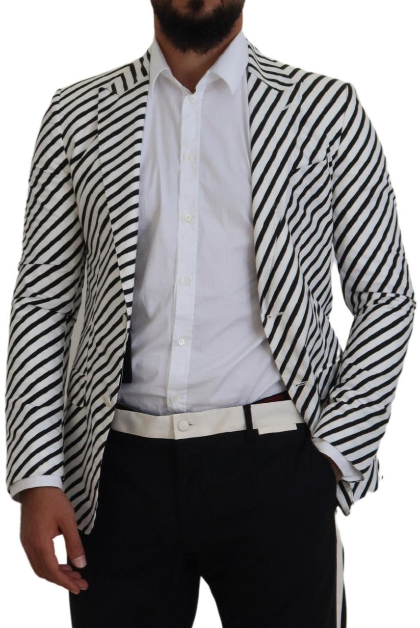 Dolce & Gabbana White Black Striped Slim Fit Jacket Blazer Divers