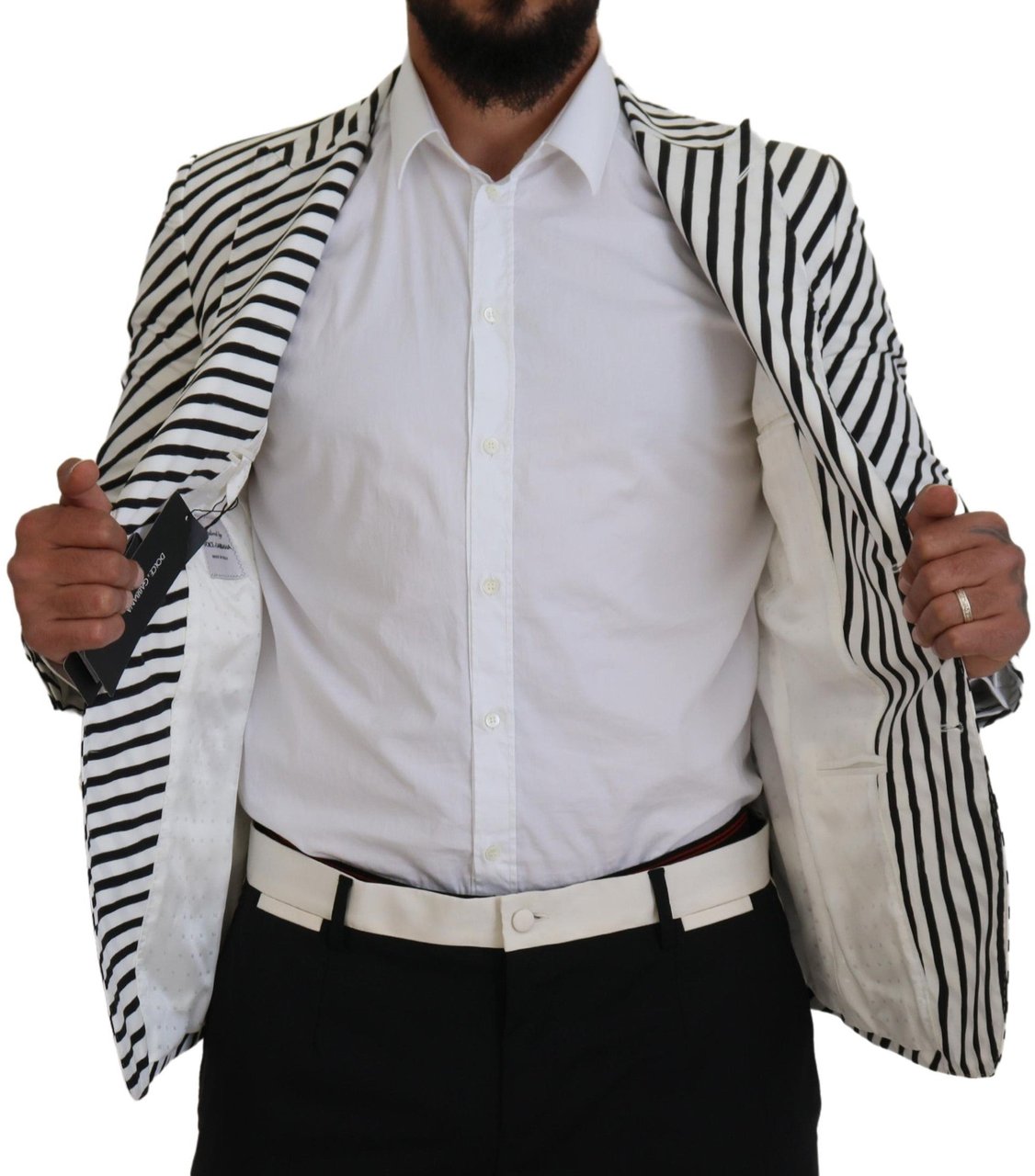 Dolce & Gabbana White Black Striped Slim Fit Jacket Blazer Divers
