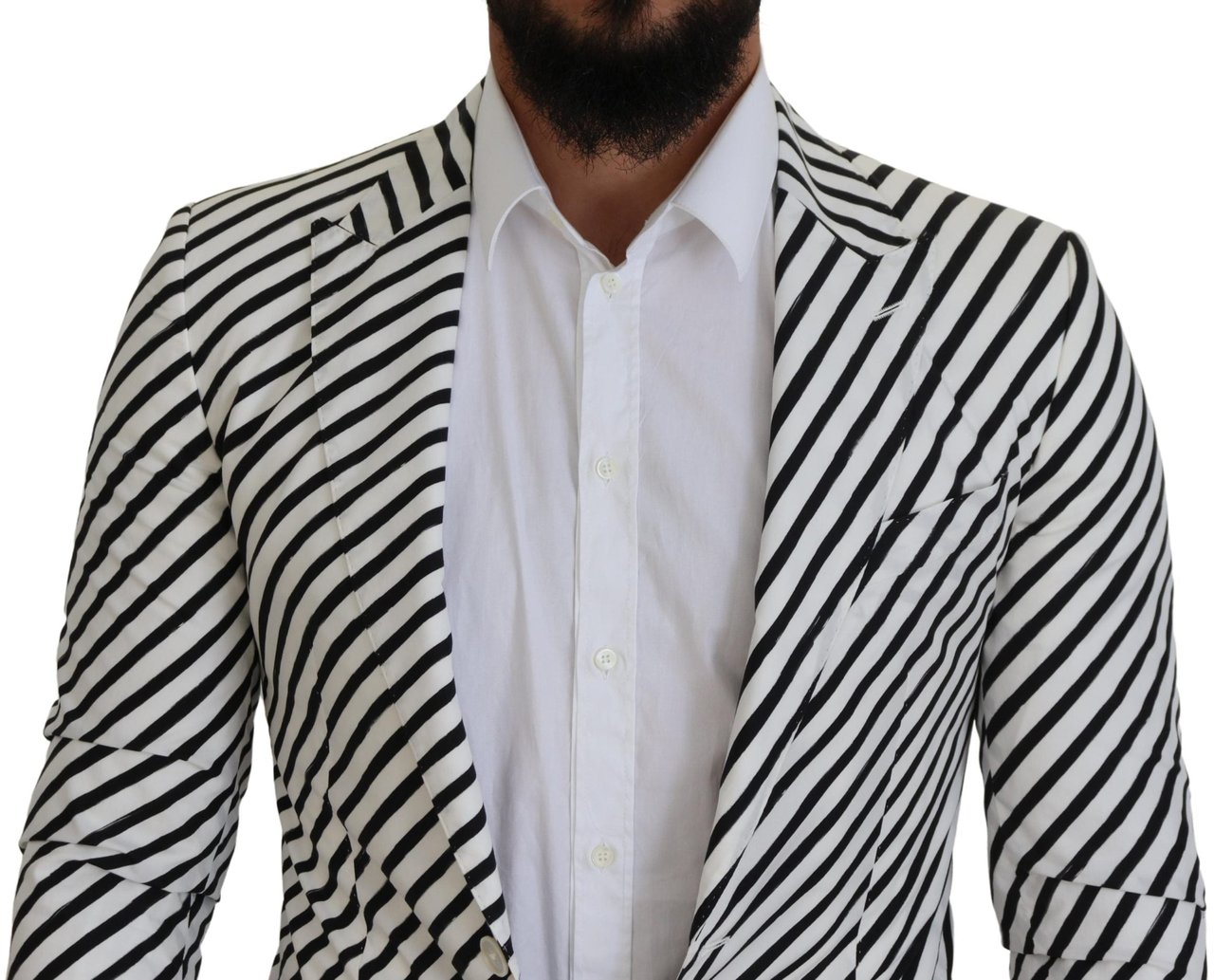 Dolce & Gabbana White Black Striped Slim Fit Jacket Blazer Divers