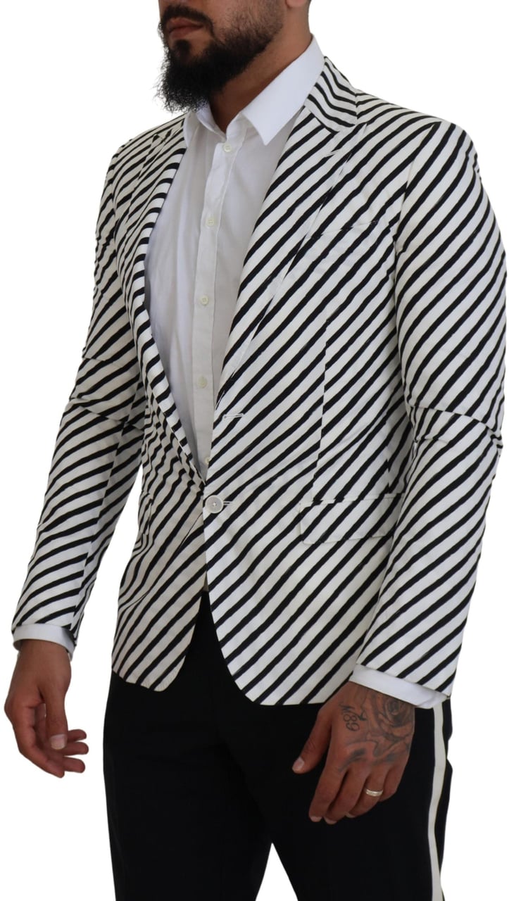 Dolce & Gabbana White Black Striped Slim Fit Jacket Blazer Divers