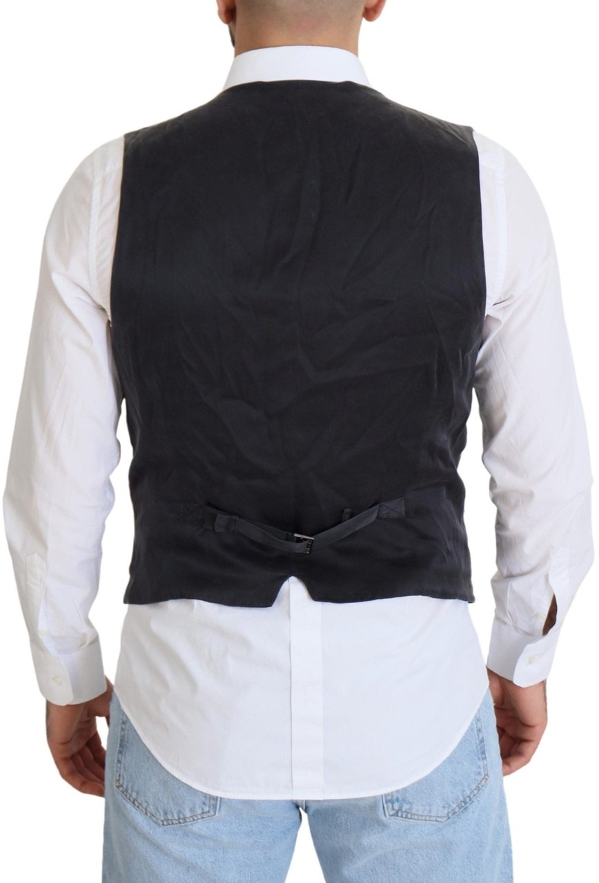 Dolce & Gabbana Black Cotton Double Breasted Waistcoat Vest Zwart