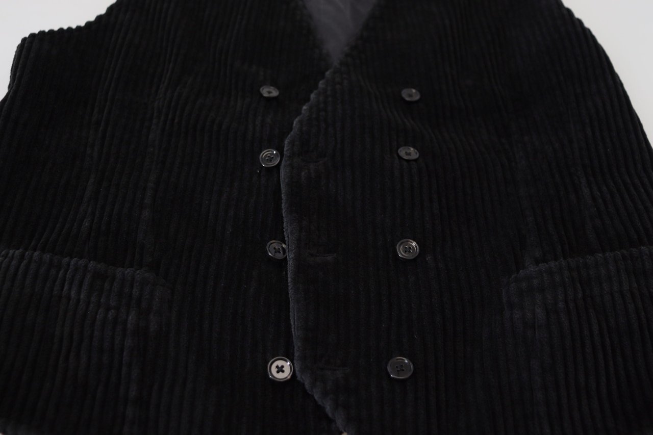 Dolce & Gabbana Black Cotton Double Breasted Waistcoat Vest Zwart