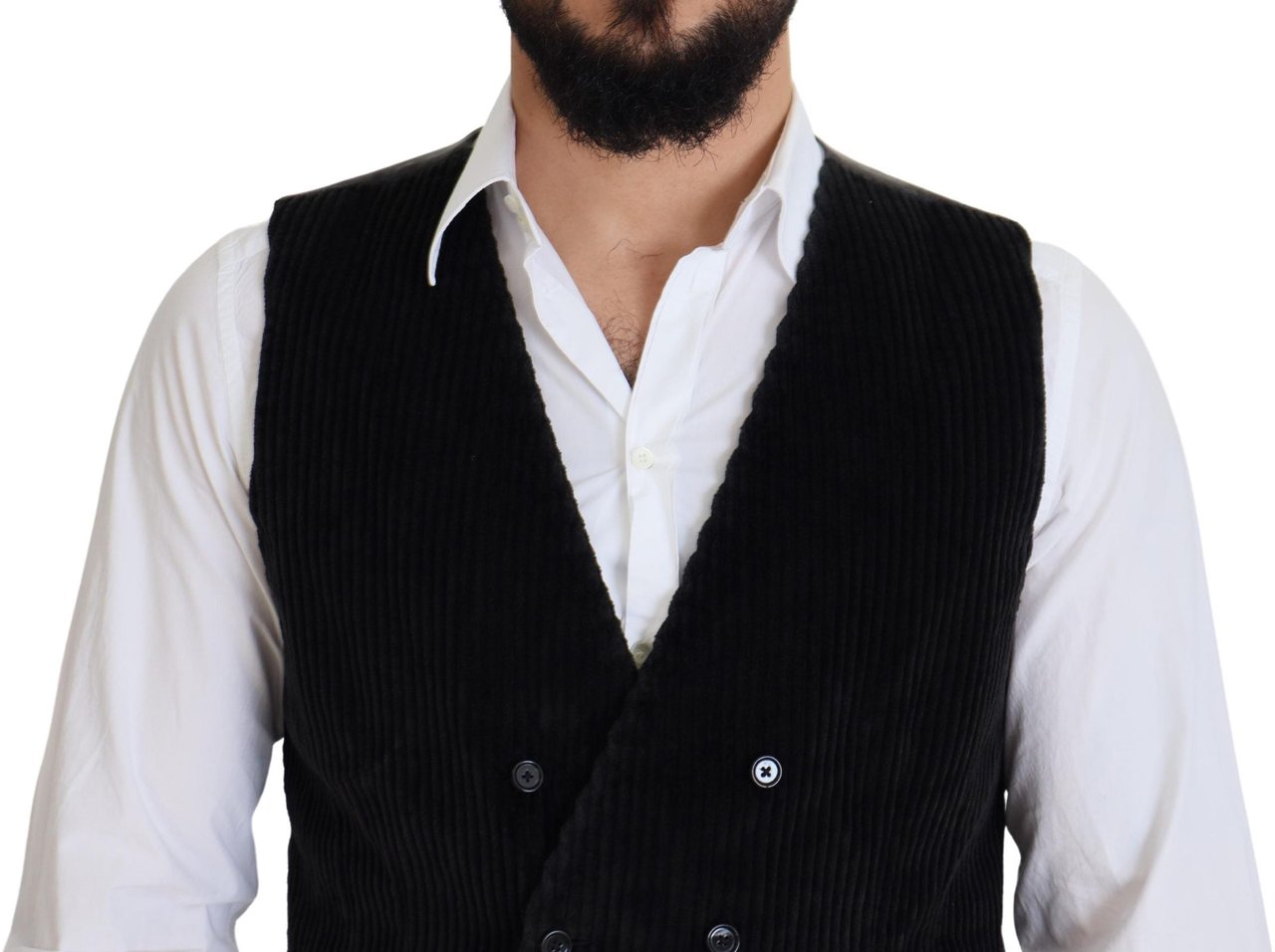 Dolce & Gabbana Black Cotton Double Breasted Waistcoat Vest Zwart