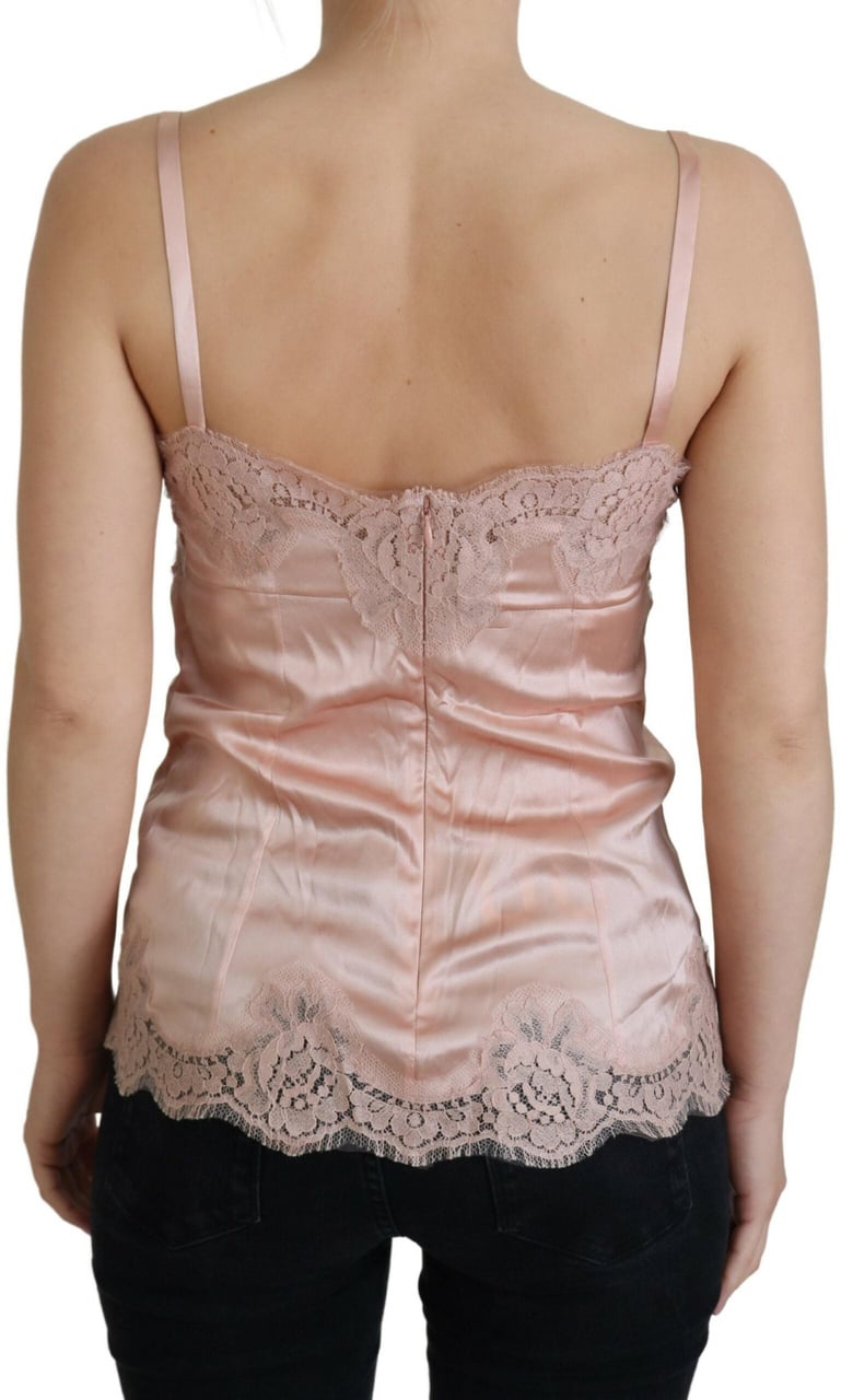 Dolce & Gabbana Pink Satin Lace Roses Tank Top Lingerie Roze