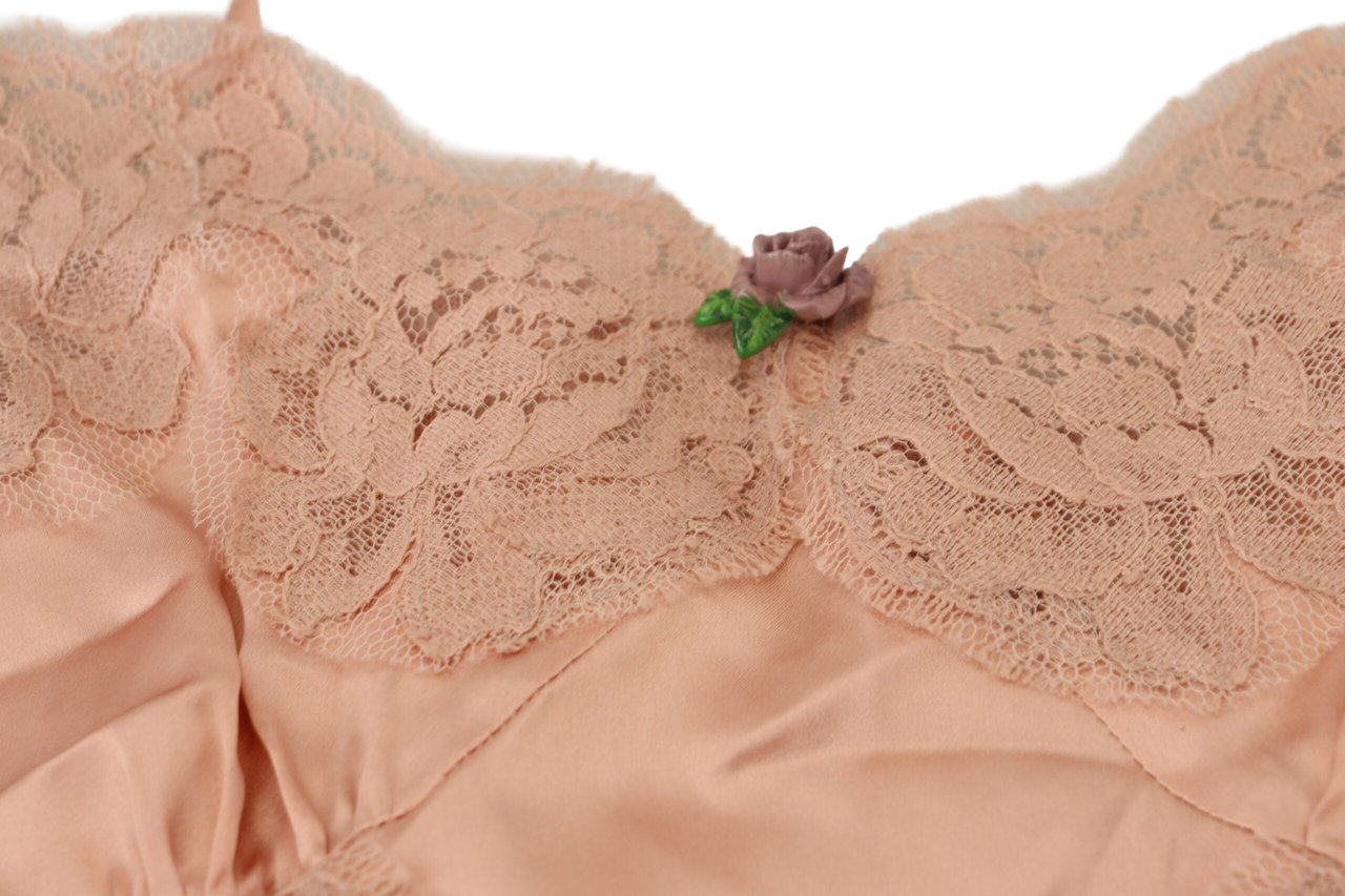 Dolce & Gabbana Pink Satin Lace Roses Tank Top Lingerie Roze