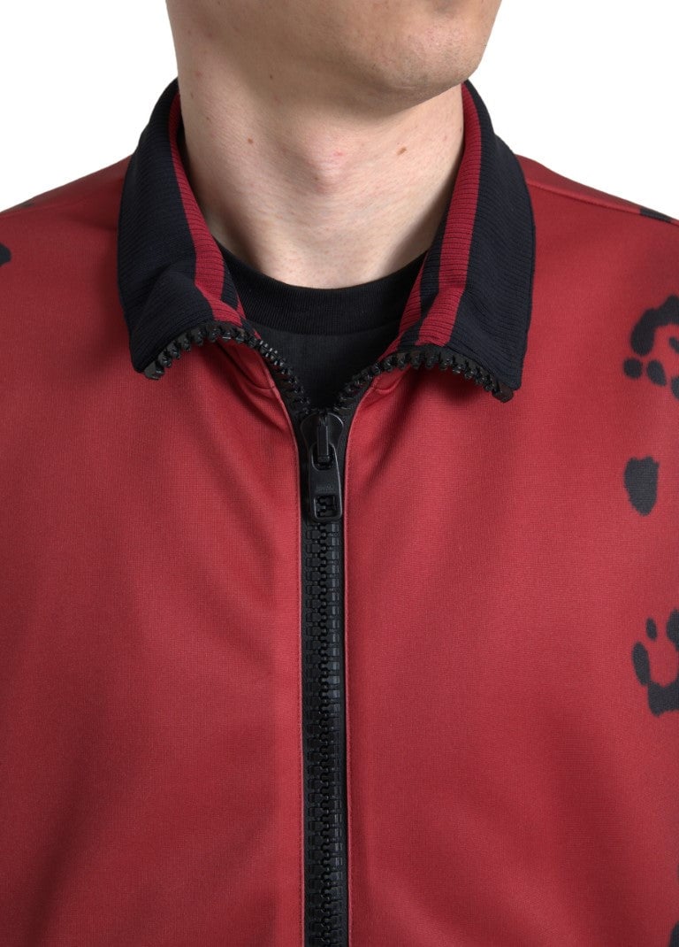 Dolce & Gabbana Red Leopard Polyester Bomber Full Zip Jacket Rood