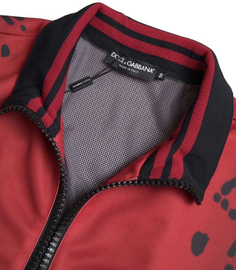 Dolce & Gabbana Red Leopard Polyester Bomber Full Zip Jacket Rood