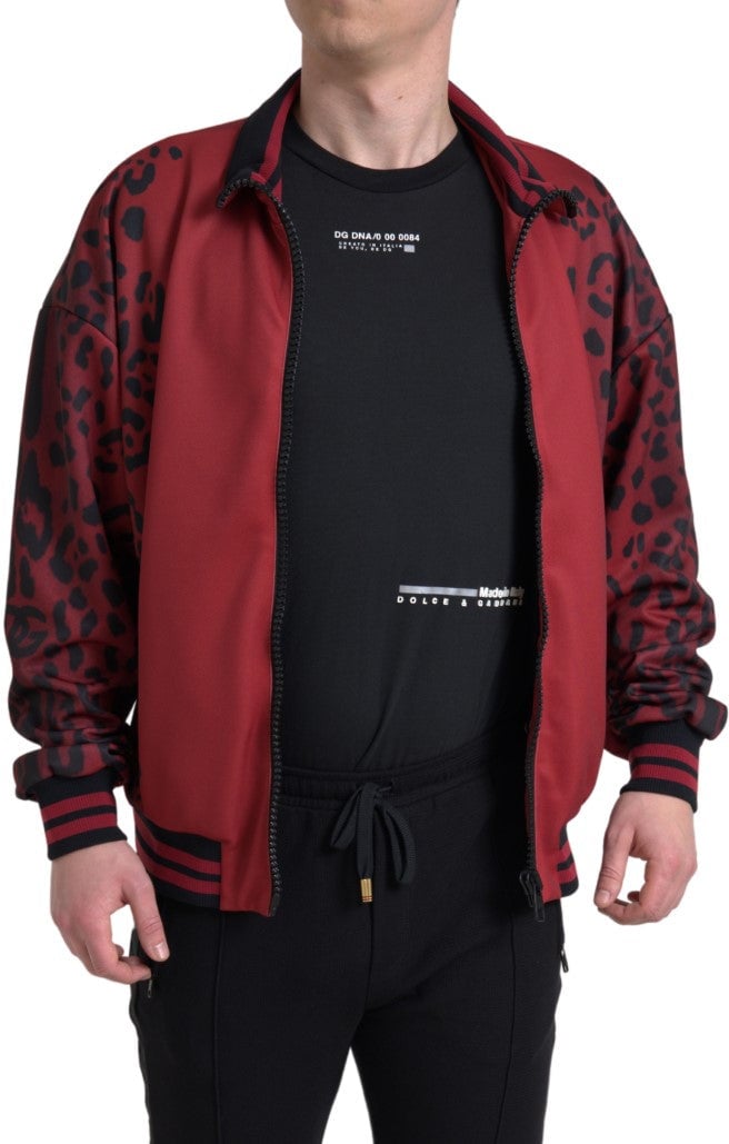 Dolce & Gabbana Red Leopard Polyester Bomber Full Zip Jacket Rood