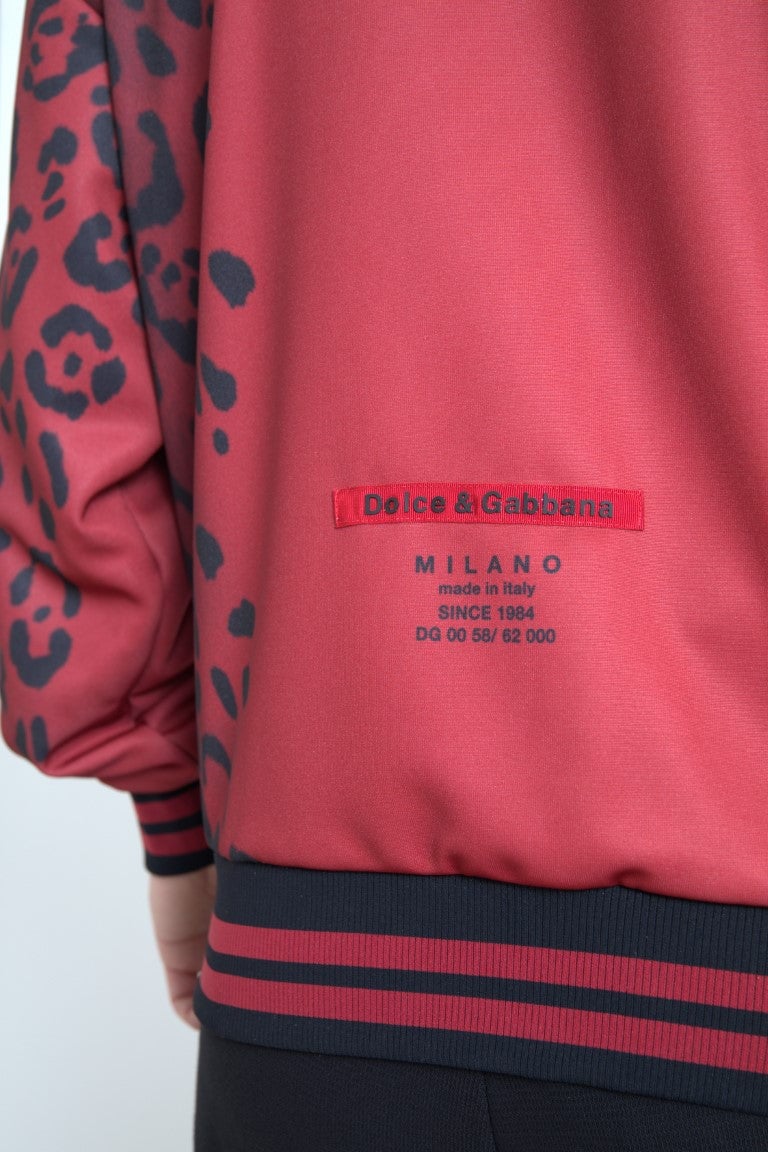 Dolce & Gabbana Red Leopard Polyester Bomber Full Zip Jacket Rood
