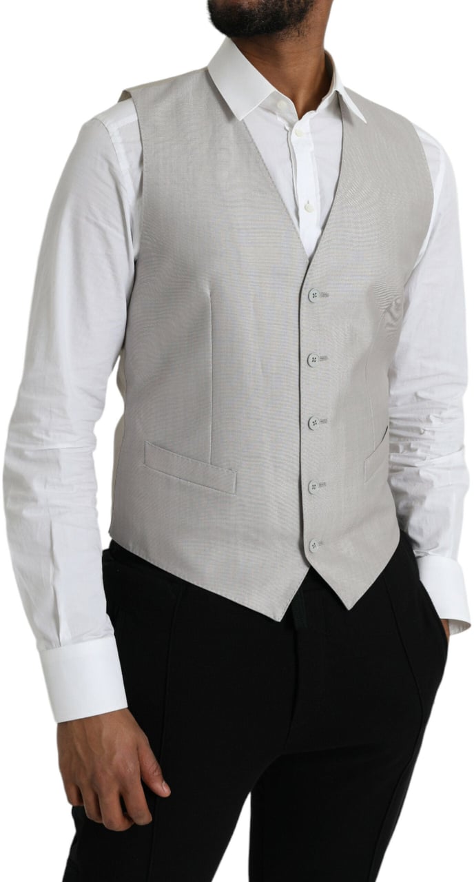 Dolce & Gabbana Light Gray Wool Formal Dress Waistcoat Vest Grijs