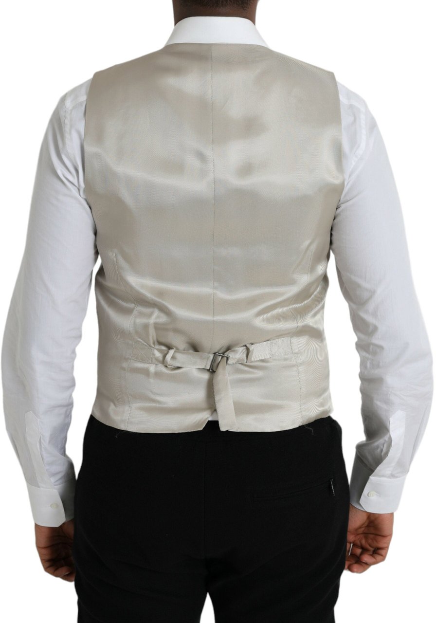 Dolce & Gabbana Light Gray Wool Formal Dress Waistcoat Vest Grijs