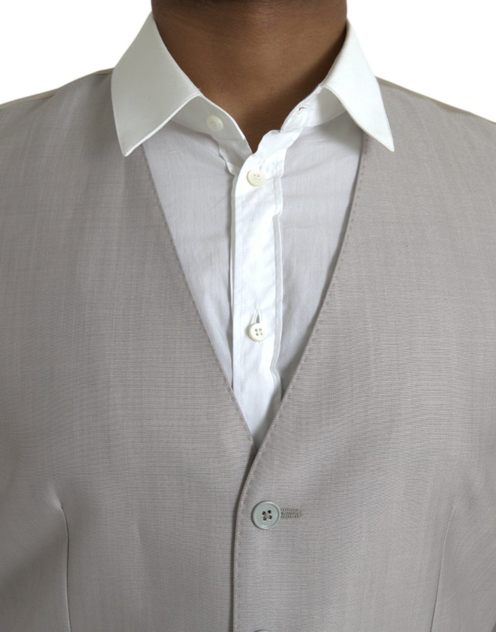 Dolce & Gabbana Light Gray Wool Formal Dress Waistcoat Vest Grijs