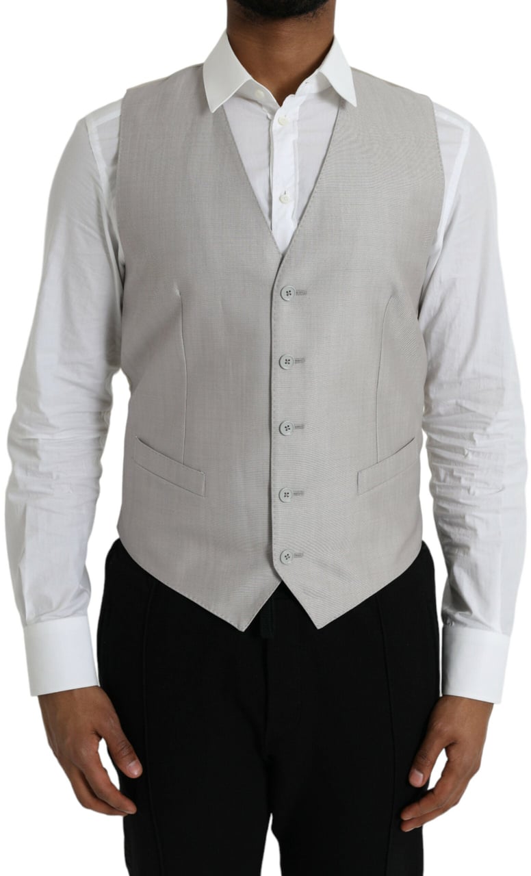 Dolce & Gabbana Light Gray Wool Formal Dress Waistcoat Vest Grijs