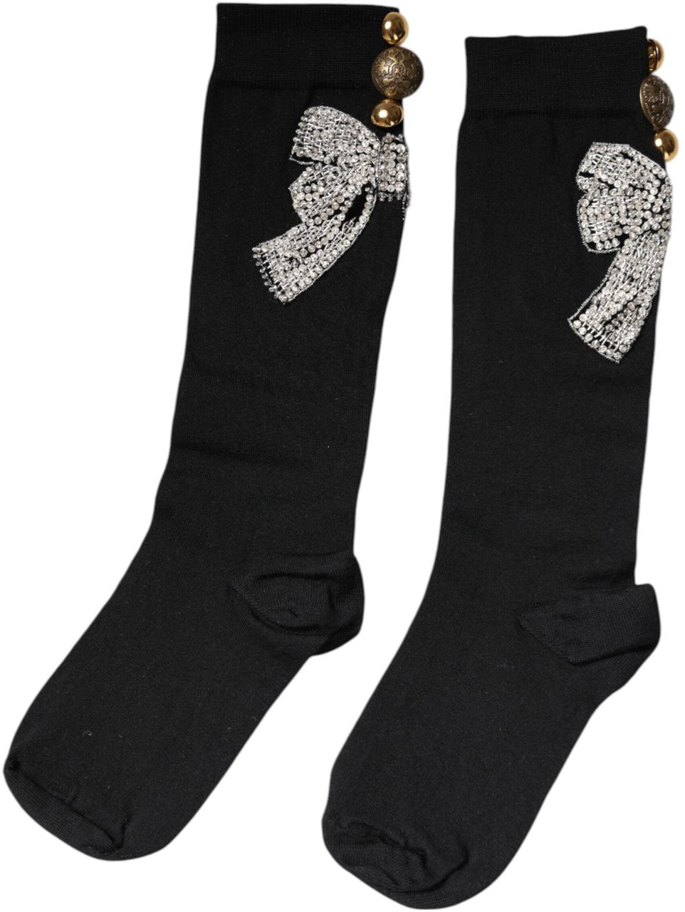 Dolce & Gabbana Black Knit Floral Crystal Embellishment Socks Zwart