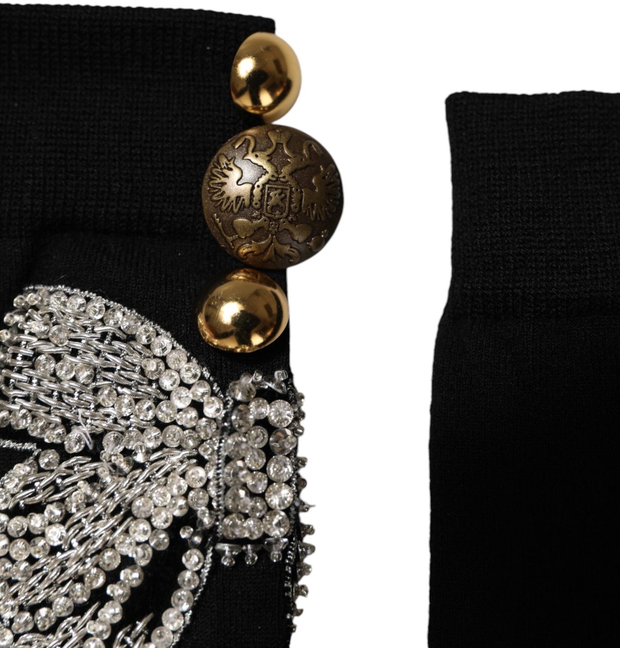 Dolce & Gabbana Black Knit Floral Crystal Embellishment Socks Zwart