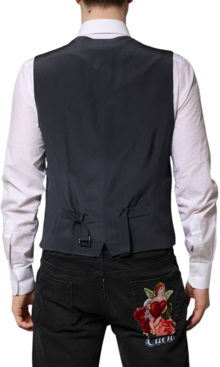 Dolce & Gabbana Gray Plaid Wool Formal Dress Waistcoat Vest Grijs