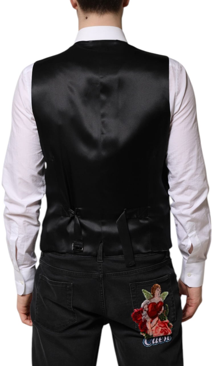Dolce & Gabbana Black Wool Dress Formal Men Waistcoat Vest Zwart