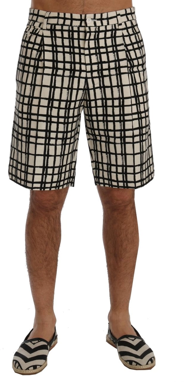 Dolce & Gabbana White Black Striped Casual Shorts Zwart