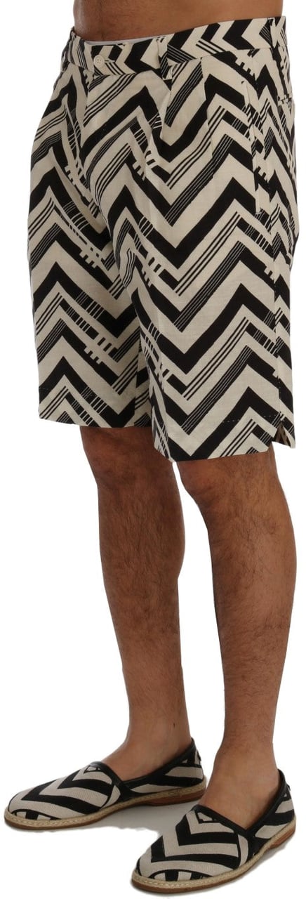 Dolce & Gabbana White Black Striped Cotton Linen Shorts Zwart