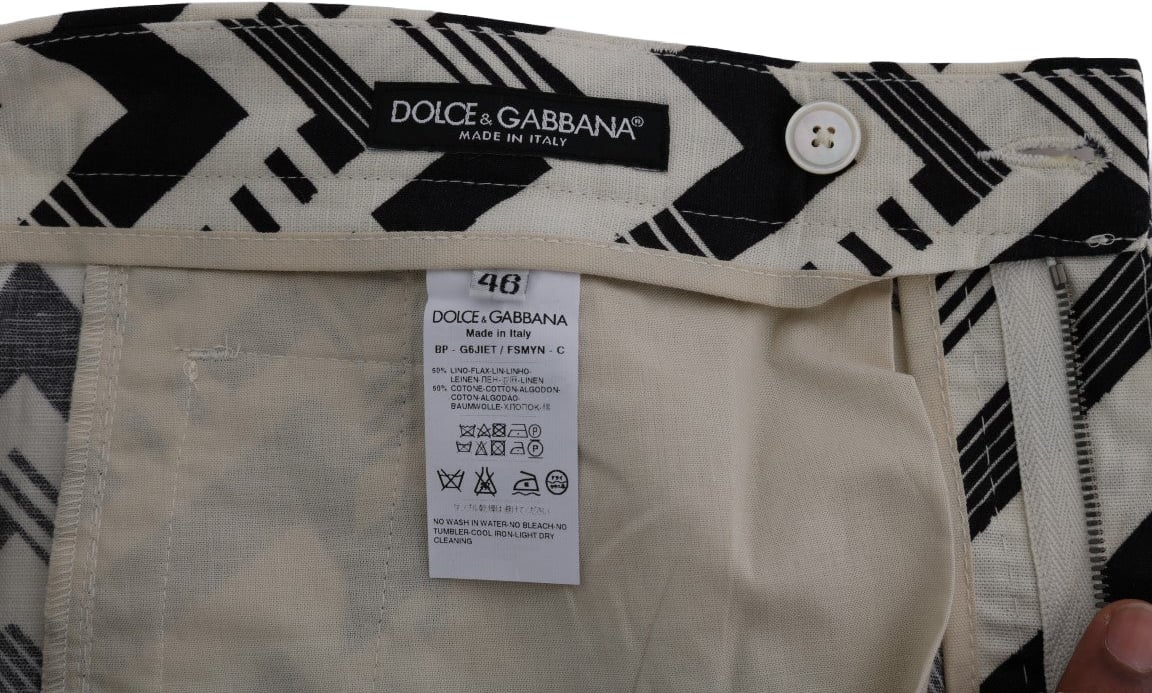 Dolce & Gabbana White Black Striped Cotton Linen Shorts Zwart