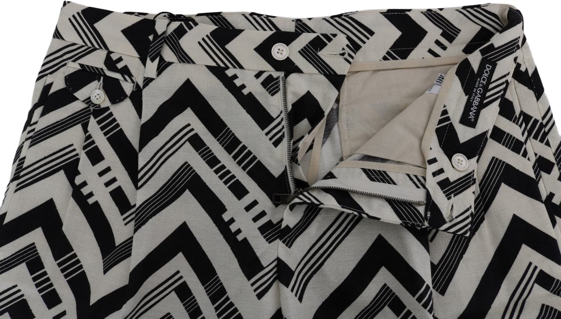 Dolce & Gabbana White Black Striped Cotton Linen Shorts Zwart