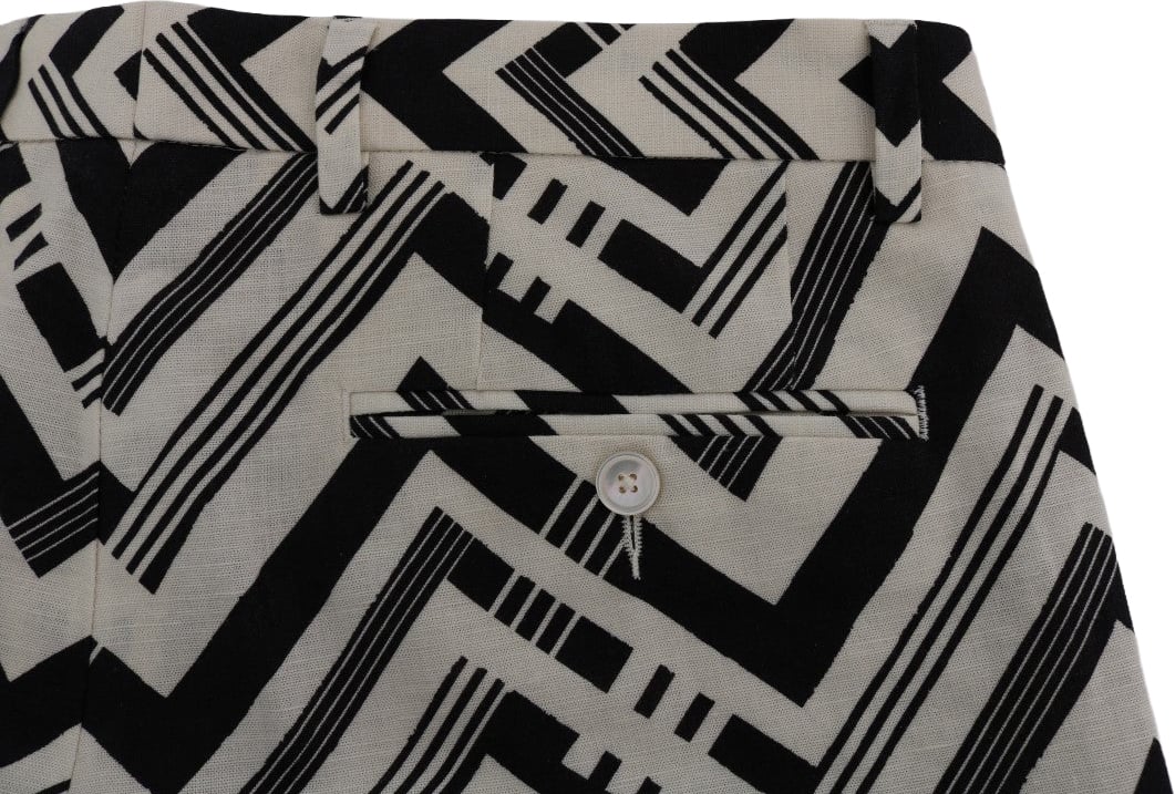 Dolce & Gabbana White Black Striped Cotton Linen Shorts Zwart
