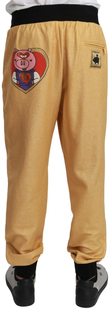Dolce & Gabbana Gold Year Of The Pig Cotton Mens Pants Goud