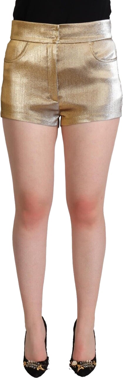 Dolce & Gabbana Metallic Gold Cotton Mid Waist Hot Pants Shorts Goud