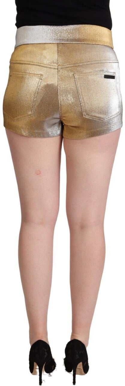 Dolce & Gabbana Metallic Gold Cotton Mid Waist Hot Pants Shorts Goud
