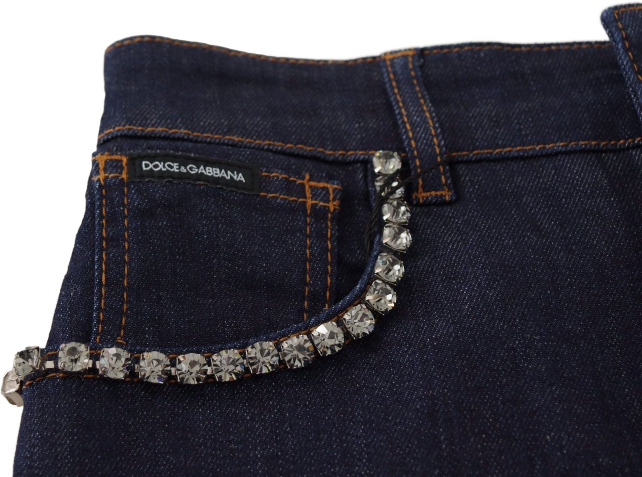 Dolce & Gabbana Blue Denim Stretch Crystal Hot Pants Shorts Blauw