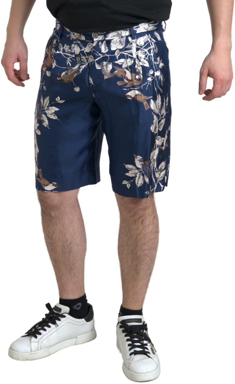 Dolce & Gabbana Blue Floral Print Silk Men Bermuda Shorts Blauw