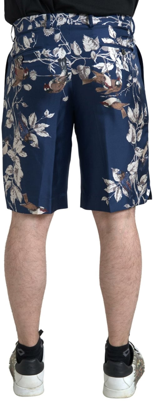 Dolce & Gabbana Blue Floral Print Silk Men Bermuda Shorts Blauw