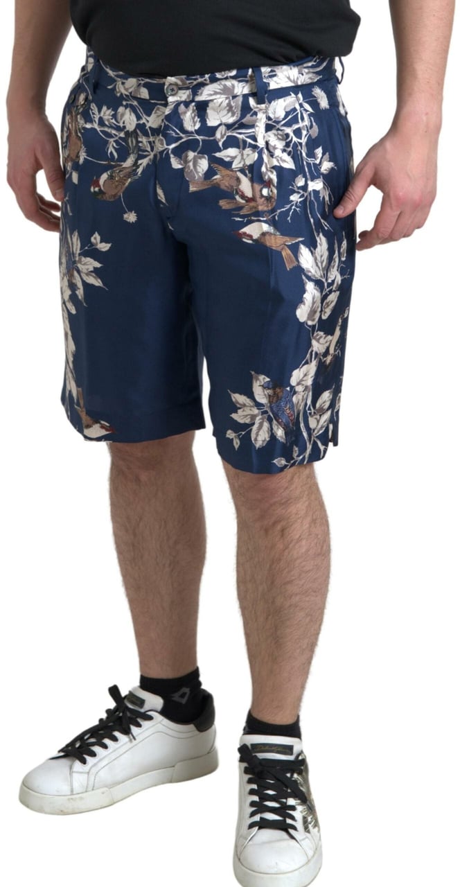 Dolce & Gabbana Blue Floral Print Silk Men Bermuda Shorts Blauw